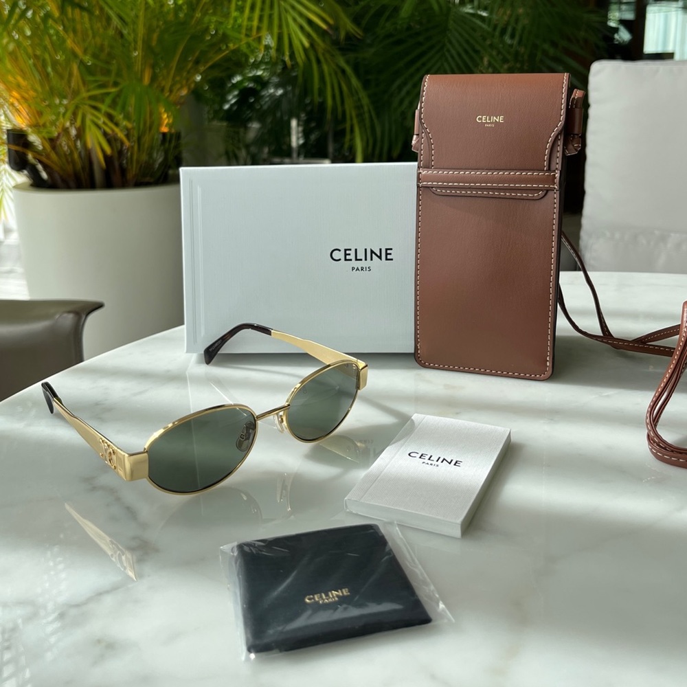 NWT CELINE Metal Triomphe Sunglasses, Gold Green, 100% AUTHENTIC!!!